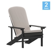 Charlestown Set of 2 All-Weather Poly Resin Wood Adirondack Chairs in Slate Gray with Cream Cushions for Deck, Porch, and Patio, 2-JJ-C14501-CSNCR-SLT-GG