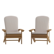 Charlestown Set of 2 All-Weather Poly Resin Wood Adirondack Chairs in Teak with Cream Cushions for Deck, Porch, and Patio, 2-JJ-C14501-CSNCR-TEAK-GG
