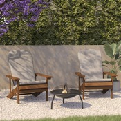Charlestown Set of 2 All-Weather Poly Resin Wood Adirondack Chairs in Teak with Cream Cushions for Deck, Porch, and Patio, 2-JJ-C14501-CSNCR-TEAK-GG
