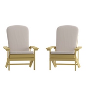Charlestown Set of 2 All-Weather Poly Resin Wood Adirondack Chairs in Yellow with Cream Cushions for Deck, Porch, and Patio, 2-JJ-C14501-CSNCR-YLW-GG