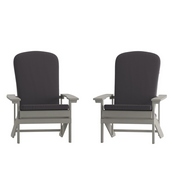 Charlestown Set of 2 All-Weather Poly Resin Wood Adirondack Chairs in Gray with Gray Cushions for Deck, Porch, and Patio, 2-JJ-C14501-CSNGY-LTG-GG
