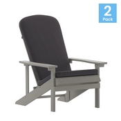 Charlestown Set of 2 All-Weather Poly Resin Wood Adirondack Chairs in Gray with Gray Cushions for Deck, Porch, and Patio, 2-JJ-C14501-CSNGY-LTG-GG