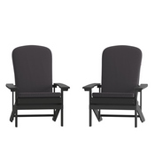 Charlestown Set of 2 All-Weather Poly Resin Wood Adirondack Chairs in Slate Gray with Gray Cushions for Deck, Porch, and Patio, 2-JJ-C14501-CSNGY-SLT-GG