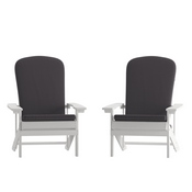 Charlestown Set of 2 All-Weather Poly Resin Wood Adirondack Chairs in White with Gray Cushions for Deck, Porch, and Patio, 2-JJ-C14501-CSNGY-WH-GG