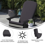 Charlestown Set of 2 All-Weather Poly Resin Wood Adirondack Chairs in White with Gray Cushions for Deck, Porch, and Patio, 2-JJ-C14501-CSNGY-WH-GG