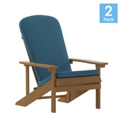 Charlestown Set of 2 All-Weather Poly Resin Wood Adirondack Chairs in Teak with Teal Cushions for Deck, Porch, and Patio, 2-JJ-C14501-CSNTL-TEAK-GG