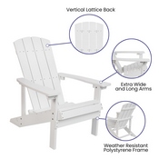 Charlestown Set of 2 All-Weather Poly Resin Wood Adirondack Chairs in White with Teal Cushions for Deck, Porch, and Patio, 2-JJ-C14501-CSNTL-WH-GG