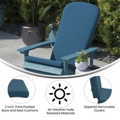 Charlestown Set of 2 All-Weather Poly Resin Wood Adirondack Chairs in White with Teal Cushions for Deck, Porch, and Patio, 2-JJ-C14501-CSNTL-WH-GG