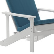 Charlestown Set of 2 All-Weather Poly Resin Wood Adirondack Chairs in White with Teal Cushions for Deck, Porch, and Patio, 2-JJ-C14501-CSNTL-WH-GG