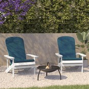 Charlestown Set of 2 All-Weather Poly Resin Wood Adirondack Chairs in White with Teal Cushions for Deck, Porch, and Patio, 2-JJ-C14501-CSNTL-WH-GG