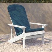 Charlestown Set of 2 All-Weather Poly Resin Wood Adirondack Chairs in White with Teal Cushions for Deck, Porch, and Patio, 2-JJ-C14501-CSNTL-WH-GG