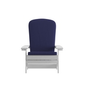 Charlestown Set of 2 All-Weather Poly Resin Indoor/Outdoor Folding Adirondack Chairs in White with Blue Cushions for Deck, Porch, and Patio, 2-JJ-C14505-CSNBL-WH-GG