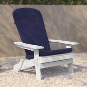 Charlestown Set of 2 All-Weather Poly Resin Indoor/Outdoor Folding Adirondack Chairs in White with Blue Cushions for Deck, Porch, and Patio, 2-JJ-C14505-CSNBL-WH-GG