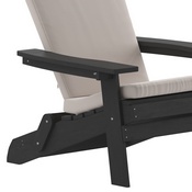 Charlestown Set of 2 All-Weather Poly Resin Indoor/Outdoor Folding Adirondack Chairs in Black with Cream Cushions for Deck, Porch, and Patio, 2-JJ-C14505-CSNCR-BLK-GG