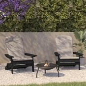 Charlestown Set of 2 All-Weather Poly Resin Indoor/Outdoor Folding Adirondack Chairs in Black with Cream Cushions for Deck, Porch, and Patio, 2-JJ-C14505-CSNCR-BLK-GG
