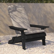 Charlestown Set of 2 All-Weather Poly Resin Indoor/Outdoor Folding Adirondack Chairs in Black with Cream Cushions for Deck, Porch, and Patio, 2-JJ-C14505-CSNCR-BLK-GG