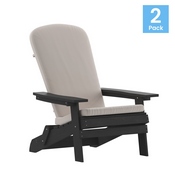 Charlestown Set of 2 All-Weather Poly Resin Indoor/Outdoor Folding Adirondack Chairs in Black with Cream Cushions for Deck, Porch, and Patio, 2-JJ-C14505-CSNCR-BLK-GG