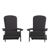 Charlestown Set of 2 All-Weather Poly Resin Indoor/Outdoor Folding Adirondack Chairs in Black with Gray Cushions for Deck, Porch, and Patio, 2-JJ-C14505-CSNGY-BLK-GG