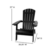 Charlestown Set of 2 All-Weather Poly Resin Indoor/Outdoor Folding Adirondack Chairs in Black with Gray Cushions for Deck, Porch, and Patio, 2-JJ-C14505-CSNGY-BLK-GG