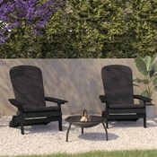 Charlestown Set of 2 All-Weather Poly Resin Indoor/Outdoor Folding Adirondack Chairs in Black with Gray Cushions for Deck, Porch, and Patio, 2-JJ-C14505-CSNGY-BLK-GG