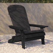 Charlestown Set of 2 All-Weather Poly Resin Indoor/Outdoor Folding Adirondack Chairs in Black with Gray Cushions for Deck, Porch, and Patio, 2-JJ-C14505-CSNGY-BLK-GG