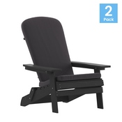 Charlestown Set of 2 All-Weather Poly Resin Indoor/Outdoor Folding Adirondack Chairs in Black with Gray Cushions for Deck, Porch, and Patio, 2-JJ-C14505-CSNGY-BLK-GG