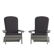 Charlestown Set of 2 All-Weather Poly Resin Indoor/Outdoor Folding Adirondack Chairs in Gray with Gray Cushions for Deck, Porch, and Patio, 2-JJ-C14505-CSNGY-GY-GG