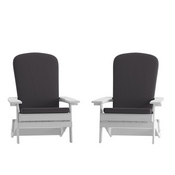 Charlestown Set of 2 All-Weather Poly Resin Indoor/Outdoor Folding Adirondack Chairs in White with Gray Cushions for Deck, Porch, and Patio, 2-JJ-C14505-CSNGY-WH-GG
