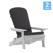 Charlestown Set of 2 All-Weather Poly Resin Indoor/Outdoor Folding Adirondack Chairs in White with Gray Cushions for Deck, Porch, and Patio, 2-JJ-C14505-CSNGY-WH-GG