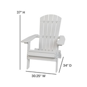 Charlestown Set of 2 All-Weather Poly Resin Indoor/Outdoor Folding Adirondack Chairs in White with Teal Cushions for Deck, Porch, and Patio, 2-JJ-C14505-CSNTL-WH-GG