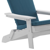 Charlestown Set of 2 All-Weather Poly Resin Indoor/Outdoor Folding Adirondack Chairs in White with Teal Cushions for Deck, Porch, and Patio, 2-JJ-C14505-CSNTL-WH-GG
