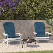 Charlestown Set of 2 All-Weather Poly Resin Indoor/Outdoor Folding Adirondack Chairs in White with Teal Cushions for Deck, Porch, and Patio, 2-JJ-C14505-CSNTL-WH-GG