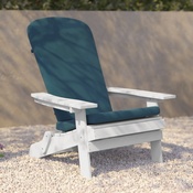 Charlestown Set of 2 All-Weather Poly Resin Indoor/Outdoor Folding Adirondack Chairs in White with Teal Cushions for Deck, Porch, and Patio, 2-JJ-C14505-CSNTL-WH-GG