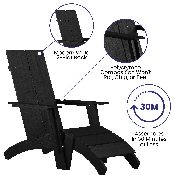 Set of 2 Sawyer Modern All-Weather Poly Resin Wood Adirondack Chairs with Foot Restsin Black, 2-JJ-C14509-14309-BK-GG