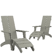 Set of 2 Sawyer Modern All-Weather Poly Resin Wood Adirondack Chairs with Foot Restsin Gray, 2-JJ-C14509-14309-GY-GG
