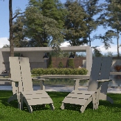 Set of 2 Sawyer Modern All-Weather Poly Resin Wood Adirondack Chairs with Foot Restsin Gray, 2-JJ-C14509-14309-GY-GG