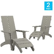 Set of 2 Sawyer Modern All-Weather Poly Resin Wood Adirondack Chairs with Foot Restsin Gray, 2-JJ-C14509-14309-GY-GG
