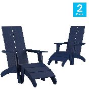 Set of 2 Sawyer Modern All-Weather Poly Resin Wood Adirondack Chairs with Foot Restsin Navy, 2-JJ-C14509-14309-NV-GG