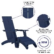 Set of 2 Sawyer Modern All-Weather Poly Resin Wood Adirondack Chairs with Foot Restsin Navy, 2-JJ-C14509-14309-NV-GG