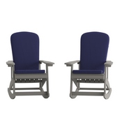 Savannah Set of 2 All-Weather Poly Resin Wood Adirondack Rocking Chairs in Gray with Blue Cushions for Deck, Porch, and Patio, 2-JJ-C14705-CSNBL-GY-GG