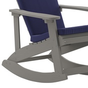 Savannah Set of 2 All-Weather Poly Resin Wood Adirondack Rocking Chairs in Gray with Blue Cushions for Deck, Porch, and Patio, 2-JJ-C14705-CSNBL-GY-GG