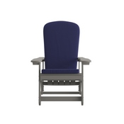 Savannah Set of 2 All-Weather Poly Resin Wood Adirondack Rocking Chairs in Gray with Blue Cushions for Deck, Porch, and Patio, 2-JJ-C14705-CSNBL-GY-GG