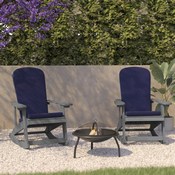 Savannah Set of 2 All-Weather Poly Resin Wood Adirondack Rocking Chairs in Gray with Blue Cushions for Deck, Porch, and Patio, 2-JJ-C14705-CSNBL-GY-GG