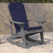 Savannah Set of 2 All-Weather Poly Resin Wood Adirondack Rocking Chairs in Gray with Blue Cushions for Deck, Porch, and Patio, 2-JJ-C14705-CSNBL-GY-GG