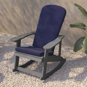 Savannah Set of 2 All-Weather Poly Resin Wood Adirondack Rocking Chairs in Gray with Blue Cushions for Deck, Porch, and Patio, 2-JJ-C14705-CSNBL-GY-GG
