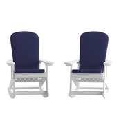 Savannah Set of 2 All-Weather Poly Resin Wood Adirondack Rocking Chairs in White with Blue Cushions for Deck, Porch, and Patio, 2-JJ-C14705-CSNBL-WH-GG