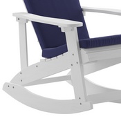 Savannah Set of 2 All-Weather Poly Resin Wood Adirondack Rocking Chairs in White with Blue Cushions for Deck, Porch, and Patio, 2-JJ-C14705-CSNBL-WH-GG