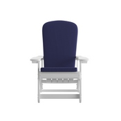 Savannah Set of 2 All-Weather Poly Resin Wood Adirondack Rocking Chairs in White with Blue Cushions for Deck, Porch, and Patio, 2-JJ-C14705-CSNBL-WH-GG