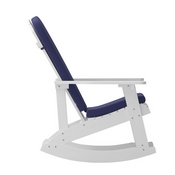 Savannah Set of 2 All-Weather Poly Resin Wood Adirondack Rocking Chairs in White with Blue Cushions for Deck, Porch, and Patio, 2-JJ-C14705-CSNBL-WH-GG