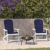 Savannah Set of 2 All-Weather Poly Resin Wood Adirondack Rocking Chairs in White with Blue Cushions for Deck, Porch, and Patio, 2-JJ-C14705-CSNBL-WH-GG